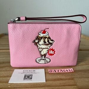Coach Pink Wristlet with Ice Cream Design